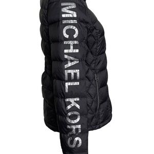 Michael Kors Packable Down Puffer Jacket Women’s Size M Big Logo Spell Out Black